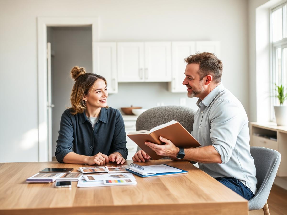 Cabrera Cabinets consultation with a homeowner reviewing samples